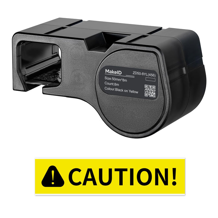 MakeID PET-Etiketten für Industrie-Etikettendrucker D50 – Schwarz auf Gelb, 50 mm x 8 m, Innen-/Auss