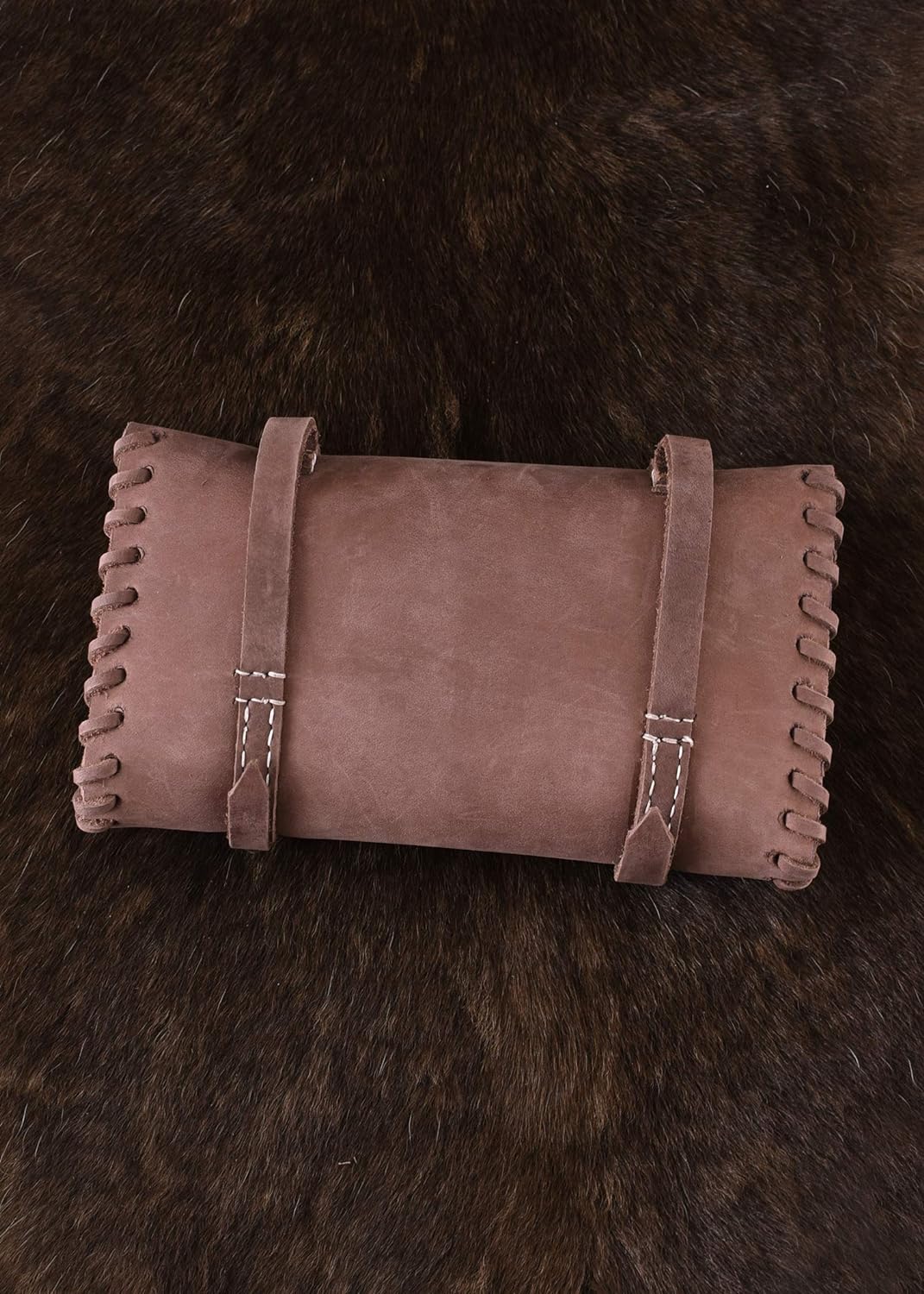 Ulfberth Ledertasche mit Zwei Schnallen, mittelbraun - Mittelalter - Wikinger - LARP