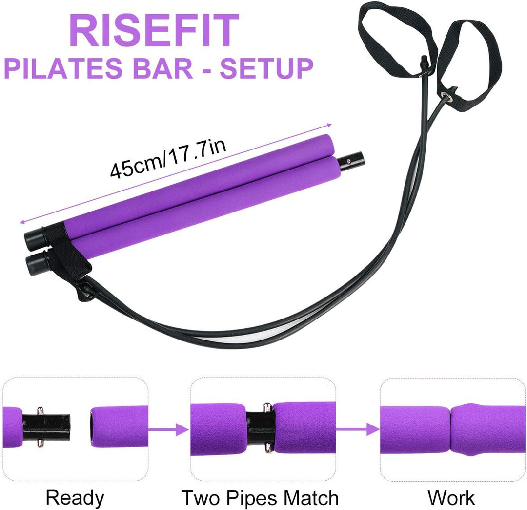 Surplex Pilates Bar Kit mit Widerstandsband, Bodybuilding Yoga Pilates Stick mit Fussschlaufe, Ideal
