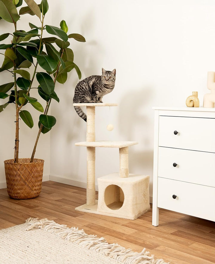 lionto Kratzbaum Kletterbaum Katzenkratzbaum Katzenbaum Höhe 85 cm, beige, Beige
