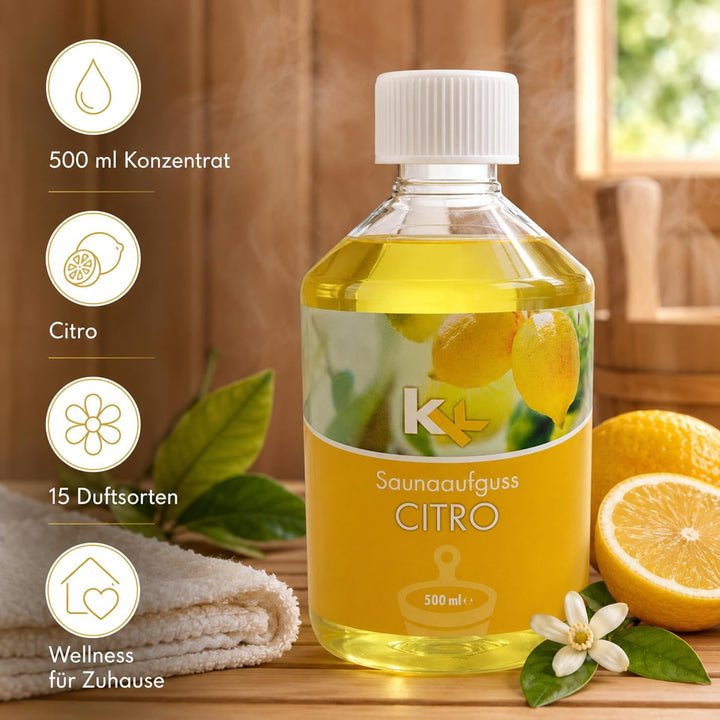 KK Sauna Aufguss Konzentrate PREMIUM | 500 ml Flasche | Made in Germany | Wellness für Zuhause | Cit