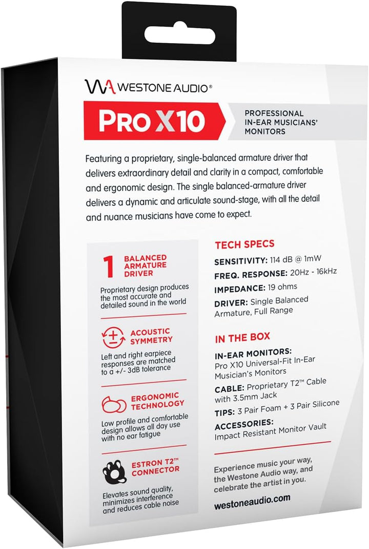Westone Audio Pro X10 Professional Single Balanced Armature Driver IEM Kopfhörer mit Linum BAX T2 ab