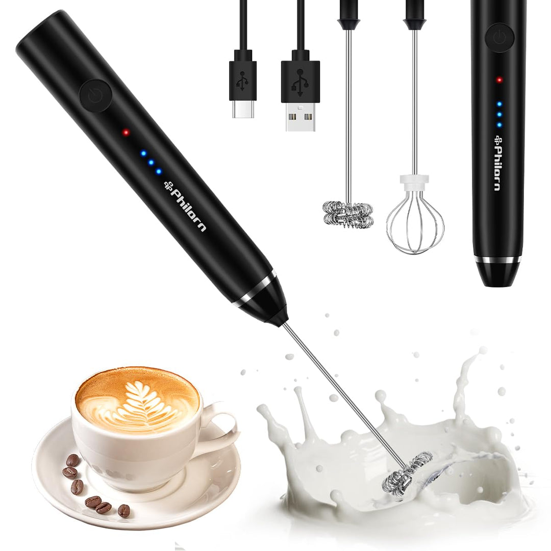 Philorn Milchaufschäumer Stab, Milchaufschäumer Elektrisch Stab Hand Held, 3-Gang USB-C Aufladbar Au