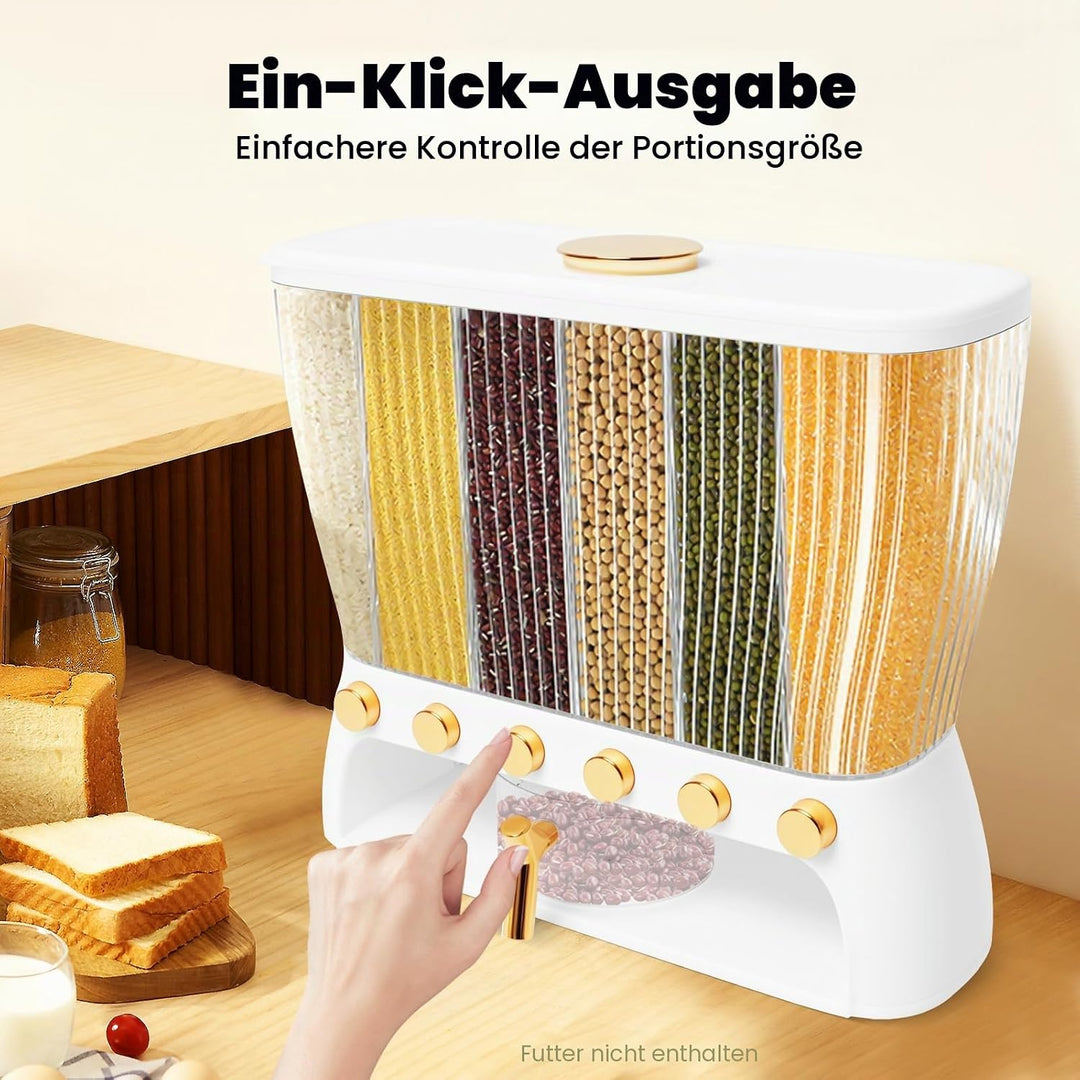 Müslispender 6 Fächer, 10 Kg Cornflakes Behälter, Reisspender Cereal Dispenser Transparent Einstellb