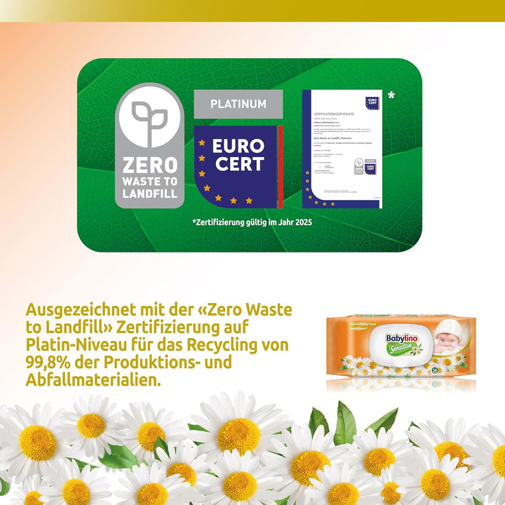 Babylino Sensitive Baby Tücher mit sanftem Kamille-Duft, 98% natürliche Formel, die den pH-Wert der