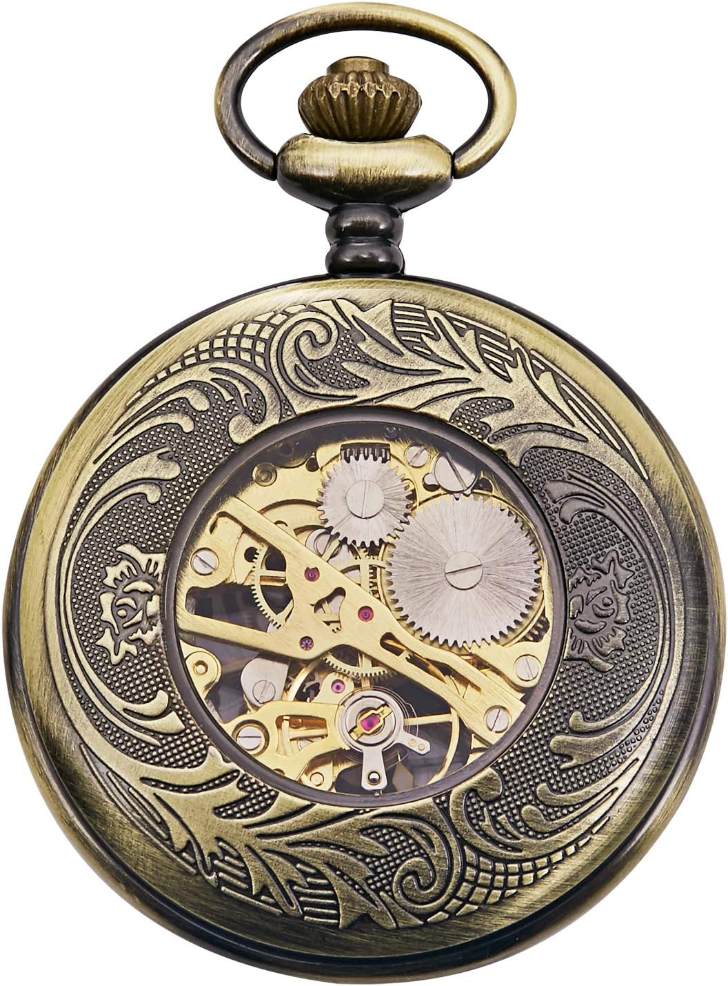 TREEWETO Unisex Taschenuhr mit Kette Analog Handaufzug Adler Skelett R?mische Ziffern Bronze