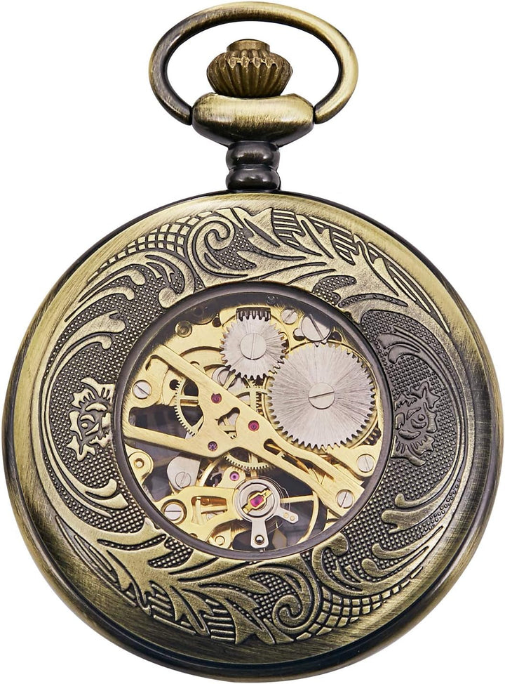 TREEWETO Unisex Taschenuhr mit Kette Analog Handaufzug Adler Skelett R?mische Ziffern Bronze