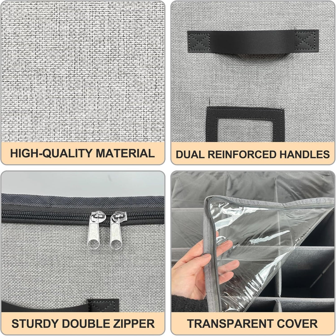 VERONLY Schuhaufbewahrung mit Deckel Griffen, Schuhorganizer mit 16 Fächern Faltbar Schuhschrank mit