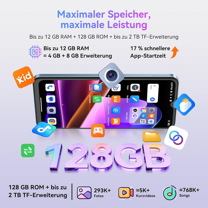 OSCAL Flat 2 Smartphone Ohne Vertrag, Android 15, 12GB+128GB/2TB TF Smartphones, 6.56'' HD+ 90Hz Han