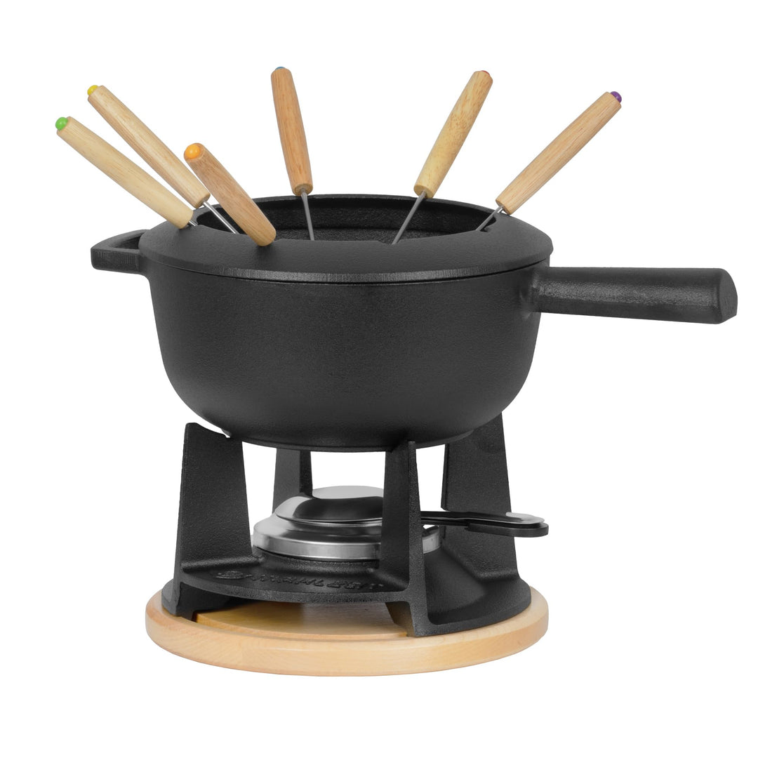 Mahlzeit Gusseisen Fondue Set für 6 Personen | 2 Liter | Fondueset 13 teilig mit Brenner und Gabeln
