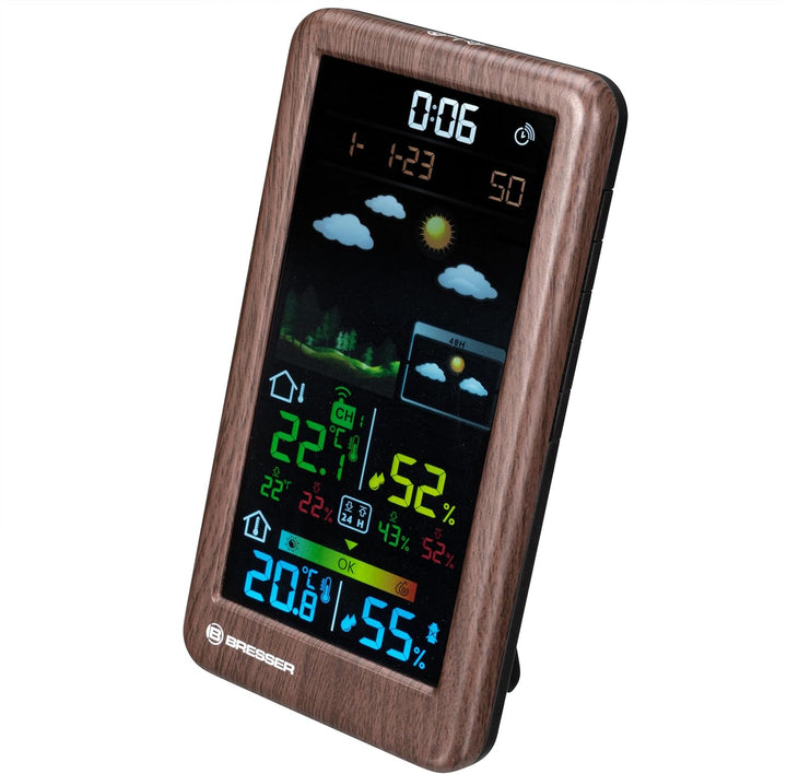 Bresser Wetterstation Funk mit Aussensensor Neomeo V mit Farbdisplay, Holzoptik, 24/48h Wettervorher
