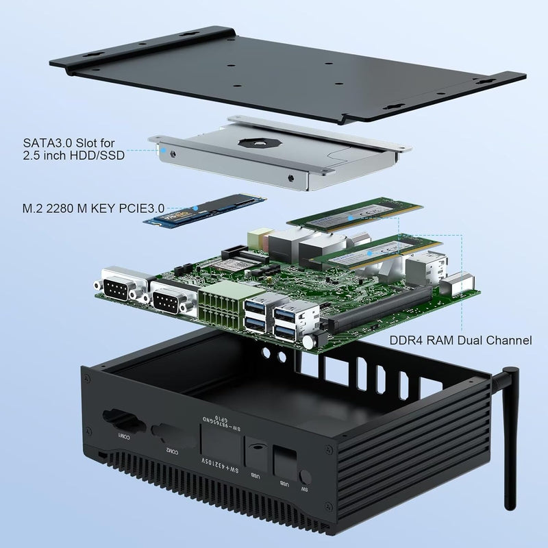 Mini PC Lüfterlos, Lüfterloser PC Core i5 8260U Industrie Mini PC Windows 11 Pro Industrie PC Mini C
