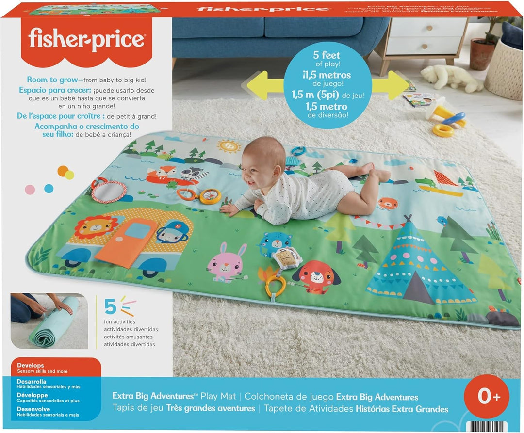 Fisher-Price GXR53 - Grosse Campingabenteuer Spieldecke, ca. 152 m grosse Spieldecke für Neugeborene