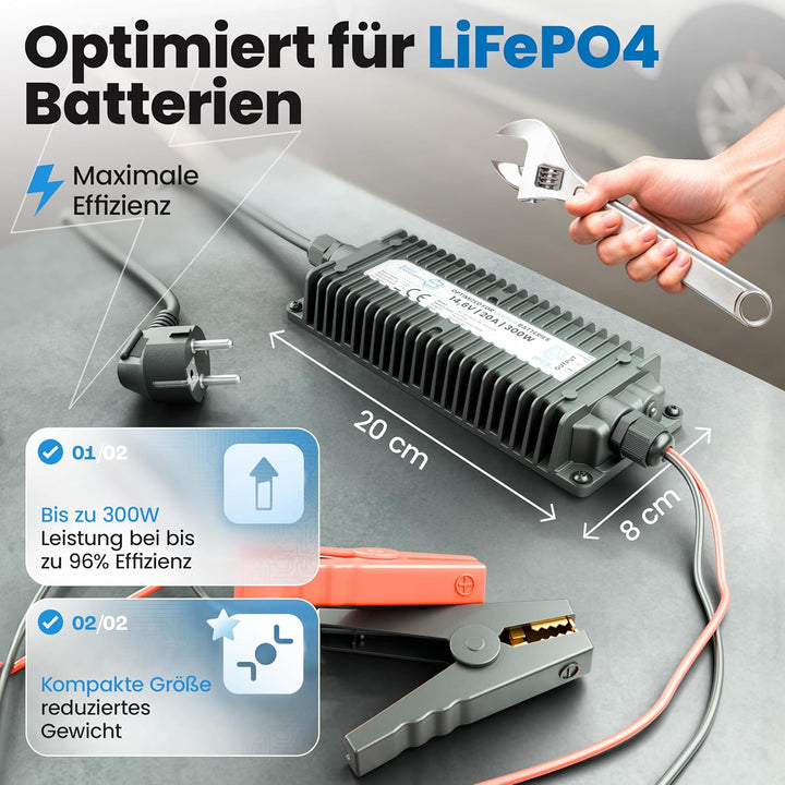24V Batterie-Ladegerät LiFePO4 29,2V 10A 300W | Optimiert für Lithium-Eisenphosphat-Akku | Auto-Batt