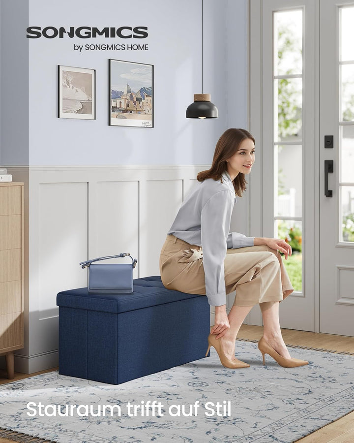 SONGMICS Sitzhocker mit Stauraum, klappbare Sitzbank, 38 x 76 x 38 cm Fussbank, Aufbewahrungsbox, bi