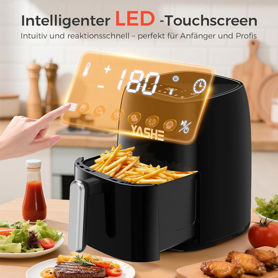 YASHE 4,2L Heissluftfritteuse mit LED-Touchscreen, 1500W Airfryer mit 6 Programmen, Temperatur & Tim