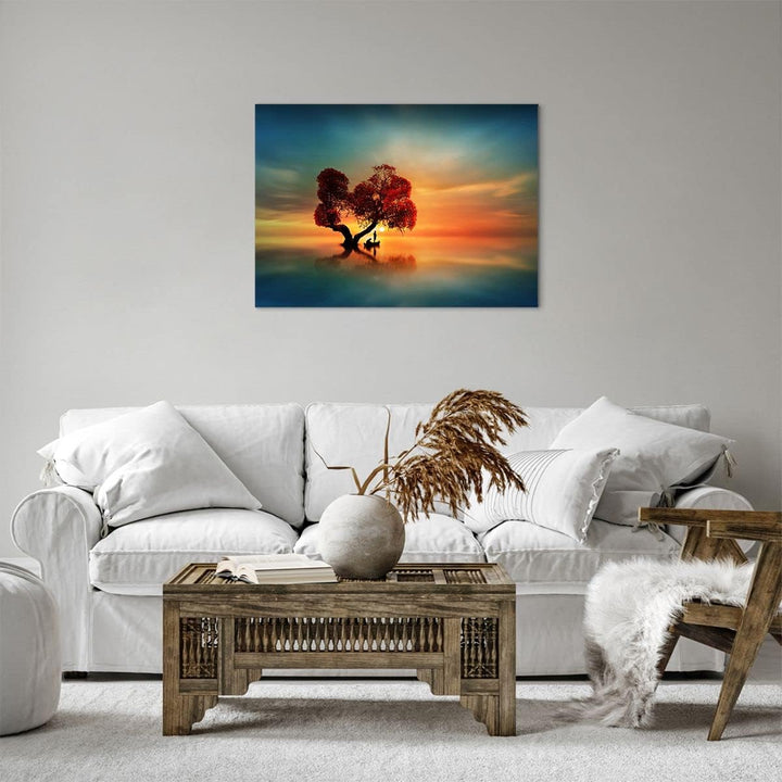 Bilder auf Leinwand See Natur Nacht Leinwandbild mit Rahmen 70x50cm Wandbilder Dekoration Wohnzimmer