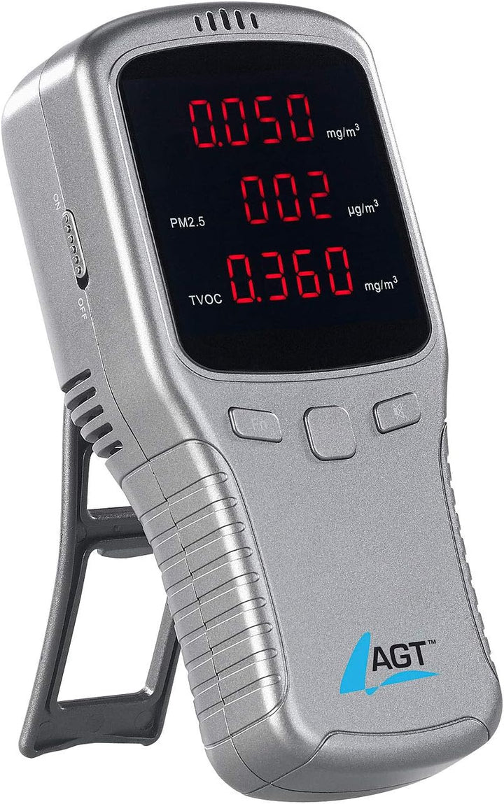 AGT Feinstaubmessgerät: 5in1-Akku-Feinstaub-Messgerät für HCHO, PM1/2,5/10 und TVOC (Luftmessgeräte,