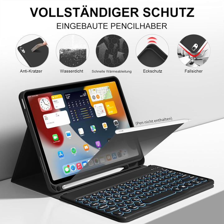 Hülle mit Tastatur für iPad 11 Generation A16/10 Generation (11/10.9 Zoll,2025/2022),7-farbige Beleu