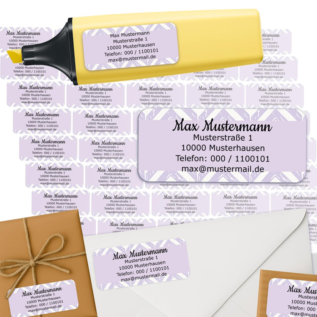 Sunnywall® Adressetiketten Adressaufkleber personalisiert - 110 Klebeetiketten Lila 53x21mm | Aufkle