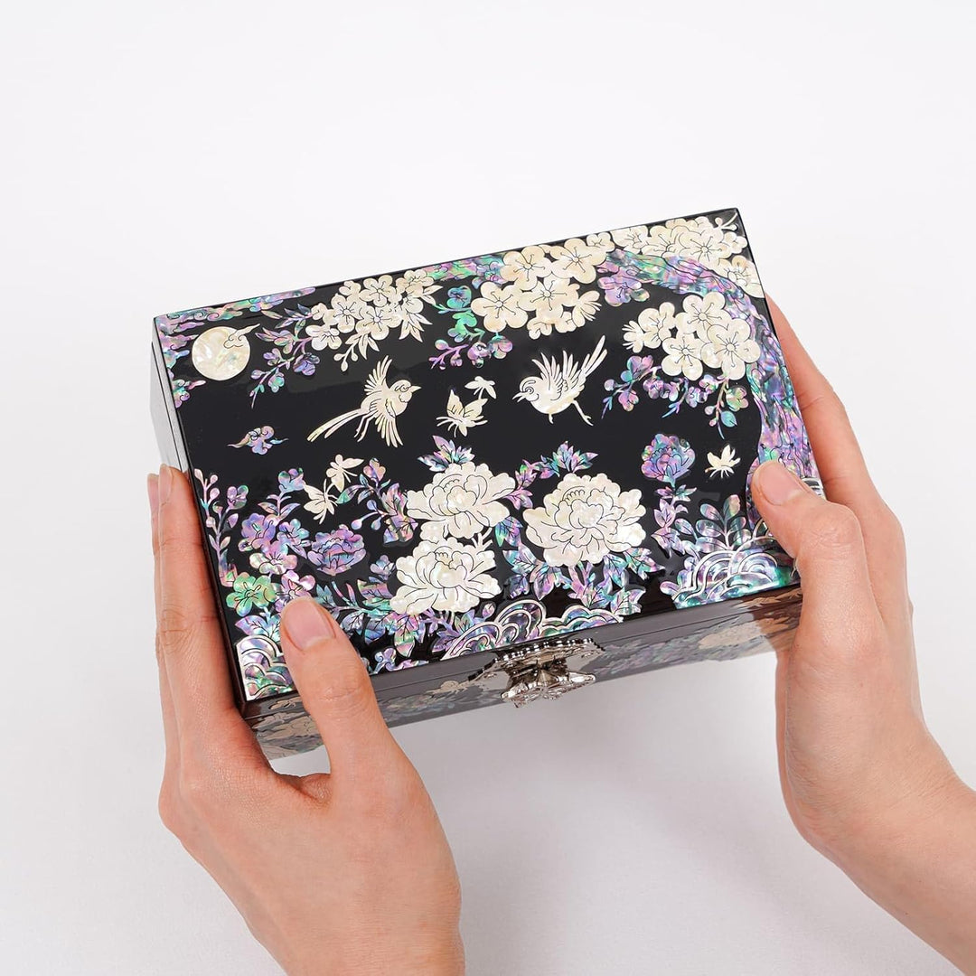 February Mountain Grosse Schmuck-Organizer-Box mit Spiegel, Perlmutt, luxuriöses Geschenk für Frauen