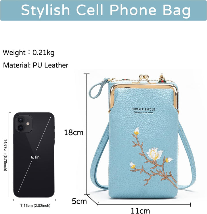 PORRASSO Mode Handy Umhängetasche Damen Handytasche Mini Geldbörse Crossbody Bag mit Kartensteckplat