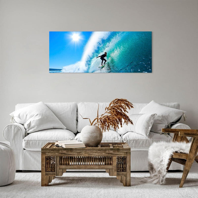 Panorama Bilder auf Leinwand 100x40cm Leinwandbild Windsurfing strand ozean spass Gross Wanddeko Bil