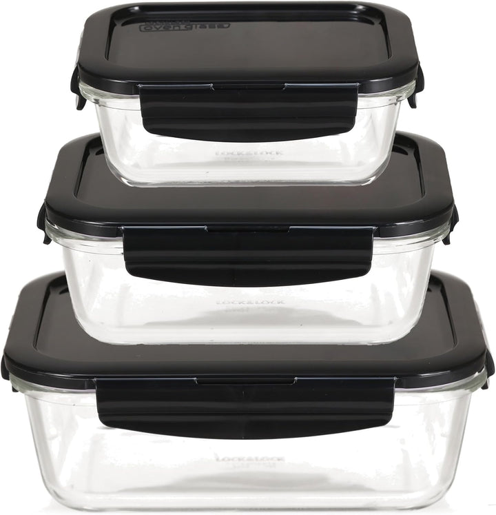 Lock & Lock Boroseal Glas Frischhaltedosen mit Deckel - 3er Set Boxen - Quadratisch - für Backofen,