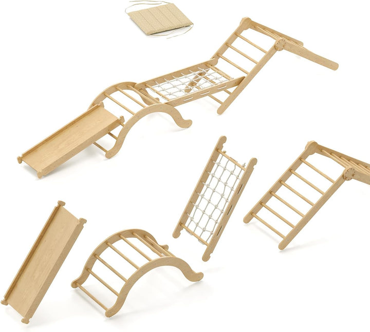 5-in-1 Indoor-Klettergerüst für Kleinkinder, Montessori-Klettergerüst-Set mit Kletterdreieck, Bogen,