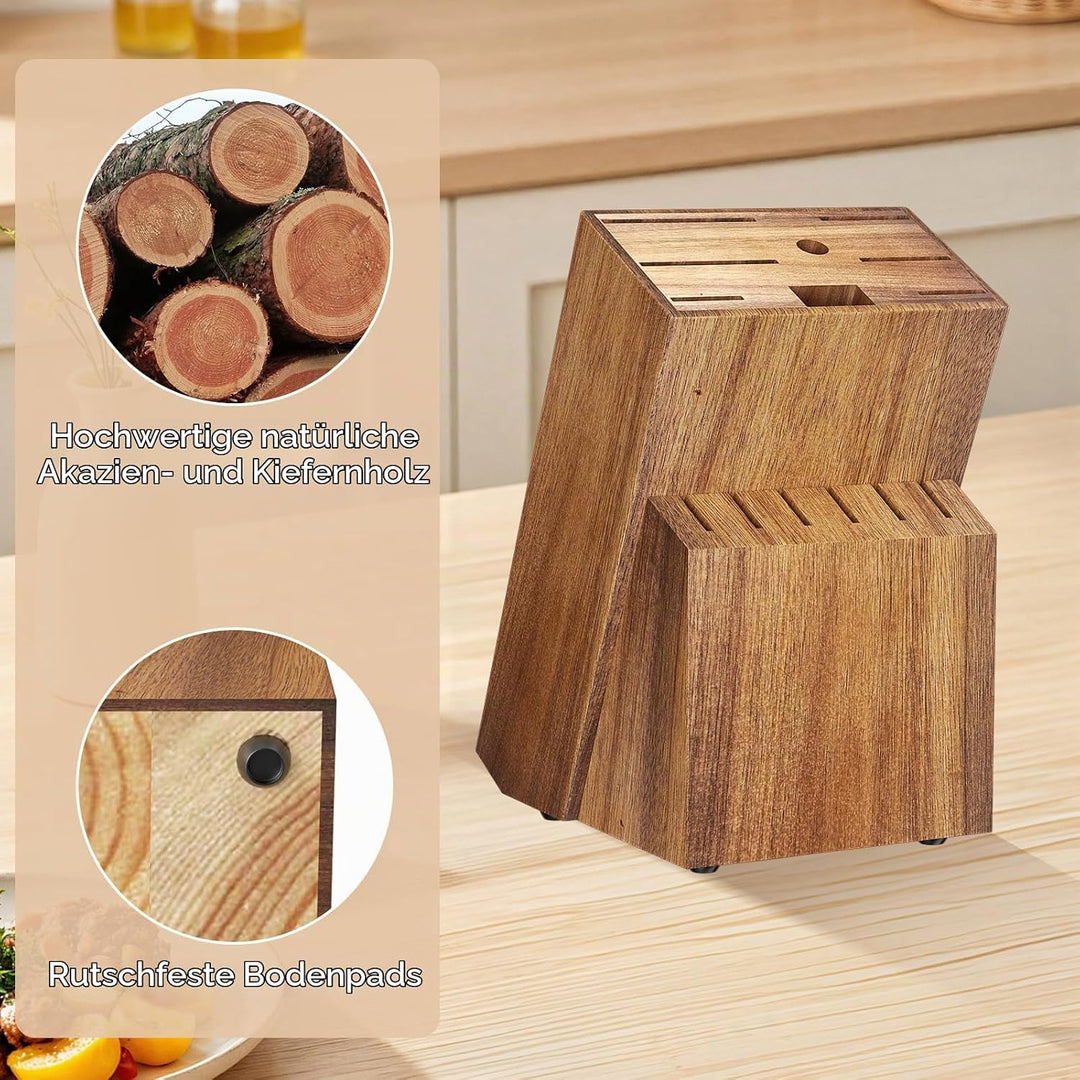 Messerblock Ohne Messer, Messerhalter Unbestückt mit 14 Schlitze, Universal-Messerblock aus Holz, Kü