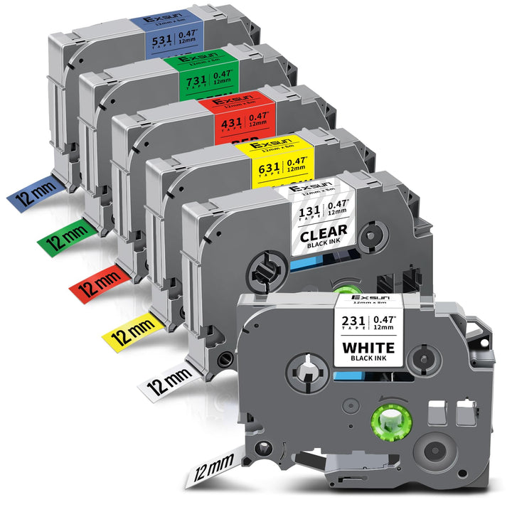 6er-Pack Kompatibel Tze 12mm 0,47 Etikettenband als Ersatz für Brother TZe-131 TZe-231 TZe-431 TZe-5