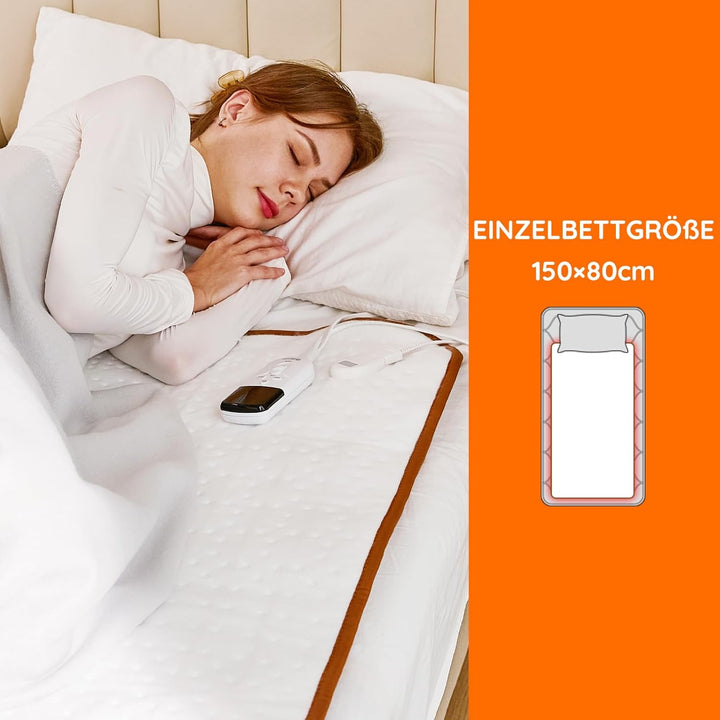 Mia&Coco Heizdecke mit Abschaltautomatik, Wärmeunterbett mit 12-Stunden-Timer und 3 Wärmestufen, LED