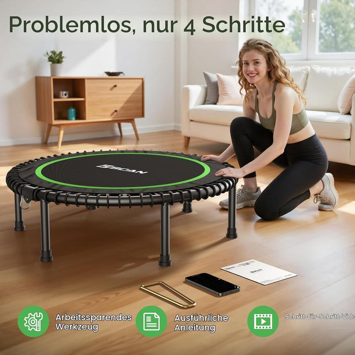 BCAN 204 kg Faltbares Mini-Trampolin, 102 cm Fitness-Trampolin für Erwachsene mit robusten Gummiseil
