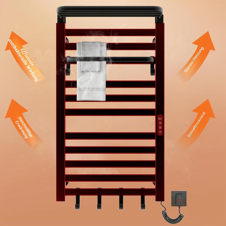 Elektrischer Handtuchhalter, WiFi Smart Thermostat Schwarz Handtuchwärmer, für Alexa und Google Home