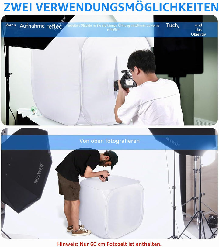 NEEWER 24x24 Zoll/ 60x60cm Fotostudio Aufnahme Zelt Lichtwürfel Diffusions Soft Box Set mit 4 Farben