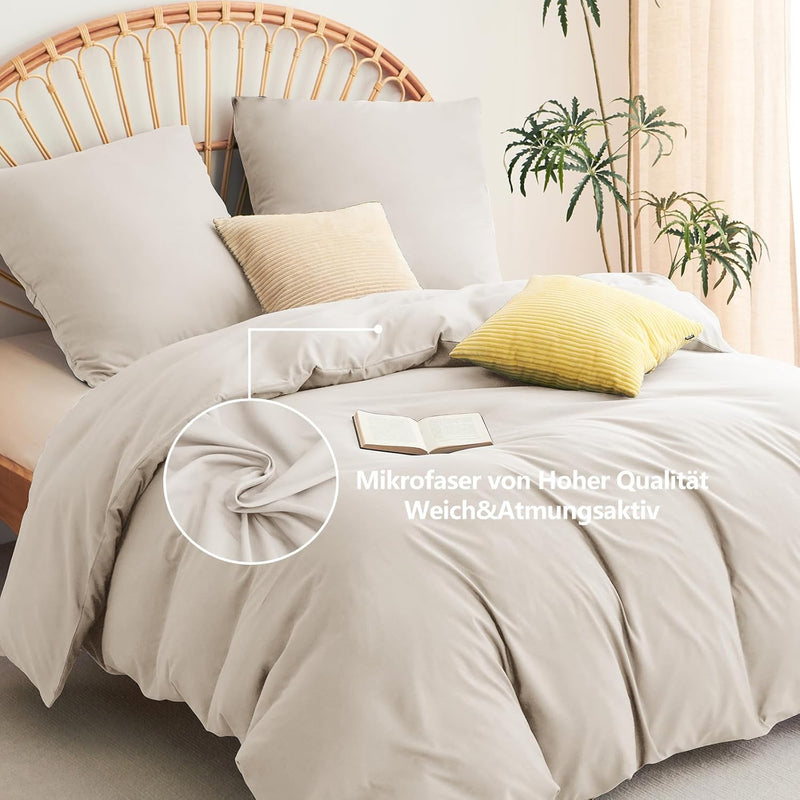 WAVVE Bettwäsche 200x200 3 teilig Beige - Bettbezug 200 x 200 Set mit Kissenbezüge 80x80 cm, Bettwäs