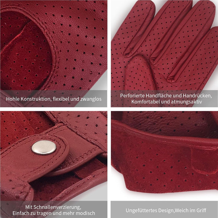 Damen Retro Weiche nd Dünne Lammfell Leder Touchscreen Fahrhandschuhe mit Maschige Large(17.78-19.05