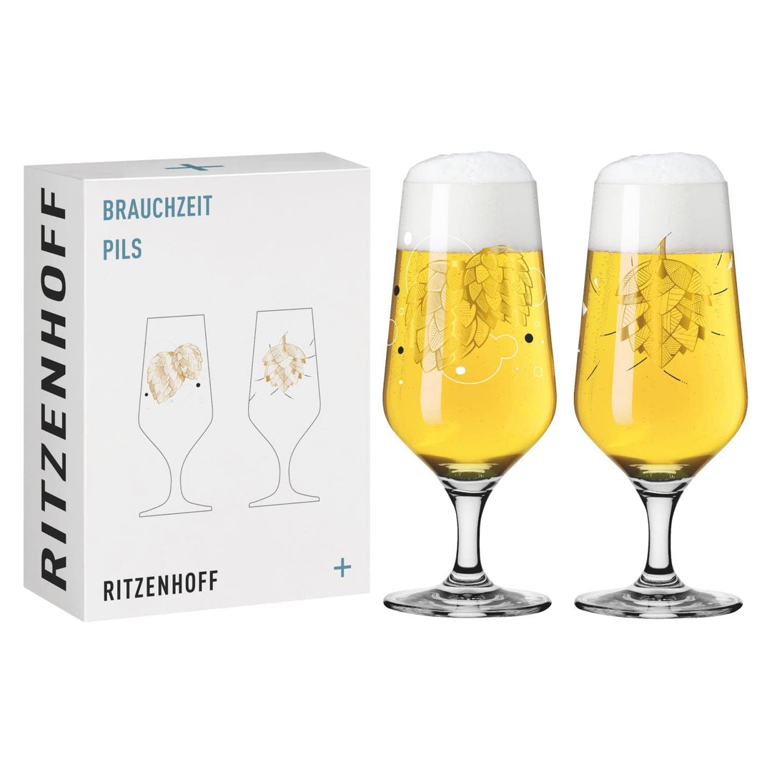 Ritzenhoff 3471001 Bierglas 300 ml – 2er Set – Serie Brauchzeit, Motiv Nr. 1 – Hopfen, mehrfarbig –