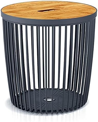 Beistelltisch Couchtisch Korbtisch Kaffeetisch ⌀ 33,5cm mit Holzplatte aus Bambus Tisch Aufbewarungs