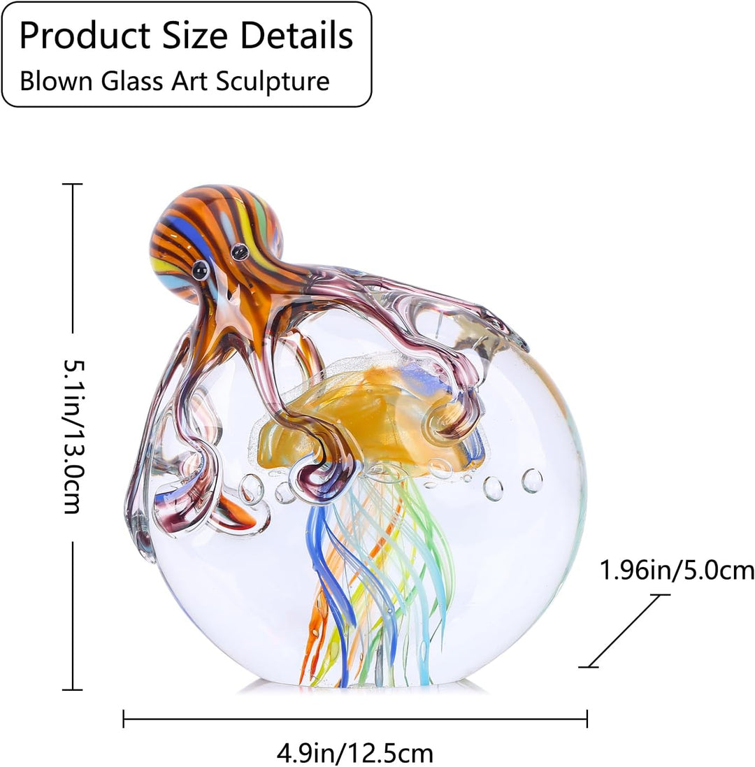 LCCCK Glas-Oktopus-Quallen-Statue – mundgeblasenes Glasdekor – Ozean-Figuren – Büro-Schreibtisch-Bri