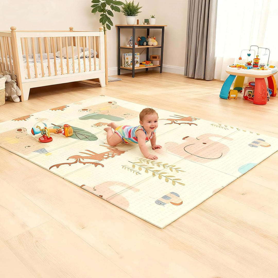 Huracan Spielmatte Baby 180x120cm, Extra Dicke 1cm Weiche Krabbelmatte Baby, Faltbar Beidseitig Krab