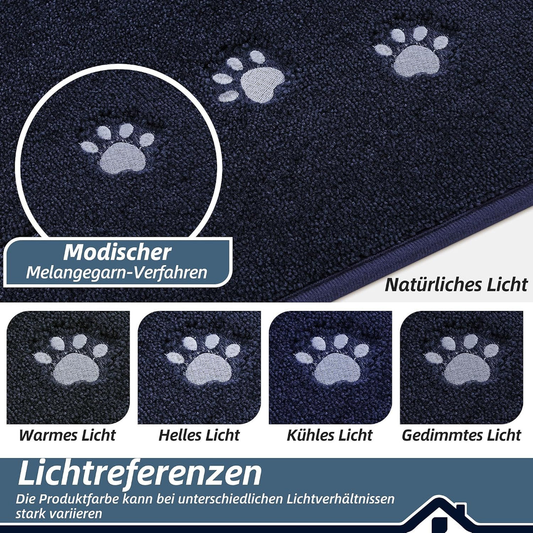 BEQHAUSE Schmutzfangmatte, rutschfest, Schmutzfangend, Marineblau, 90x150cm | Waschbar Eingang Fussm