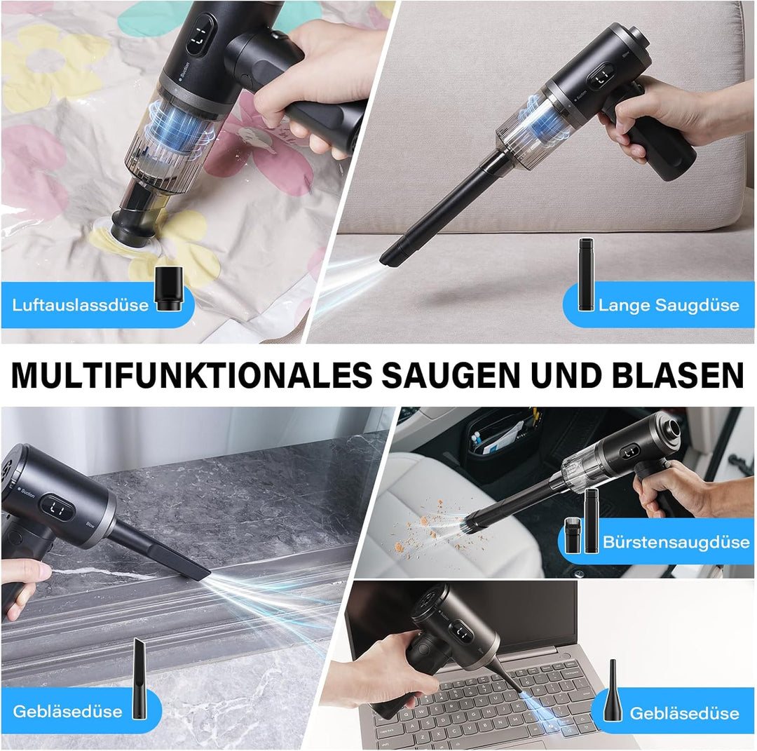 APPS2Car Handstaubsauger Akku Für Auto, 15000PA Mini Akku Auto Staubsauger Stark mit Digitalanzeige,