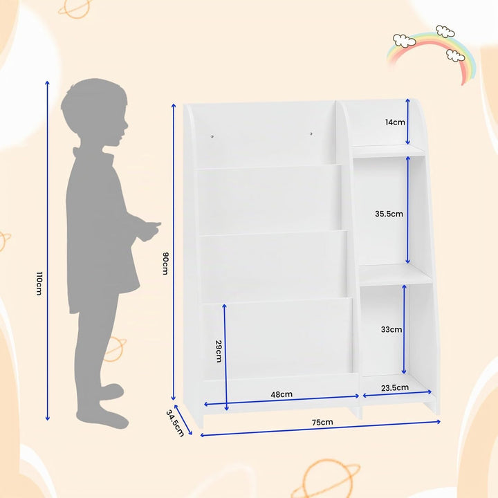 Lestarain Bücherregal Kinder, Montessori Kinderregal, Spielzeugregal, mit 4 Regalebenen und 3 Fächer