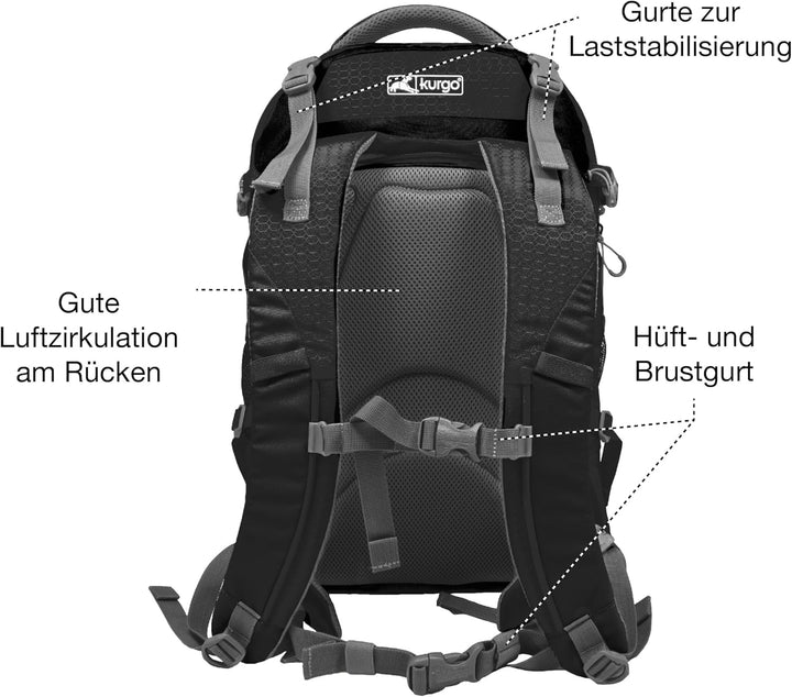 Kurgo G-Train Hunderucksack, Mit integriertem Haustierfach, Wasserfester Boden, Für Haustiere bis zu