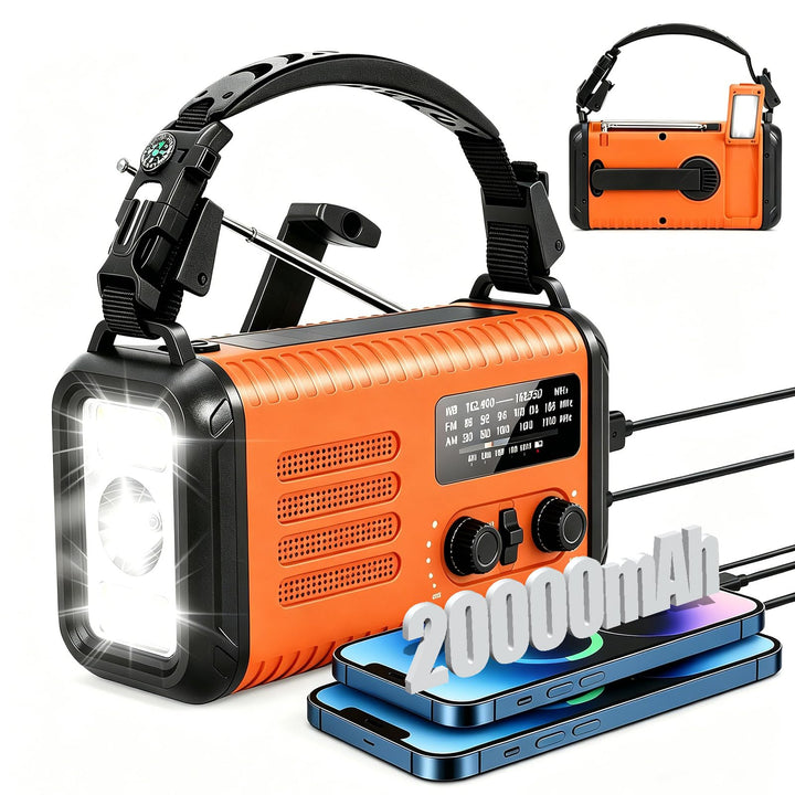 20000mAh Notfallradio, Solar-Hand Kurbelradio AM/FM-Wetterradio, batteriebetrieben mit Handy-Ladeger