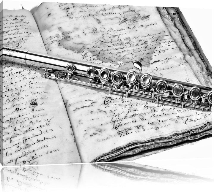 Monocrome, Querflöte, Format: 100x70 auf Leinwand, XXL riesige Bilder fertig gerahmt mit Keilrahmen,