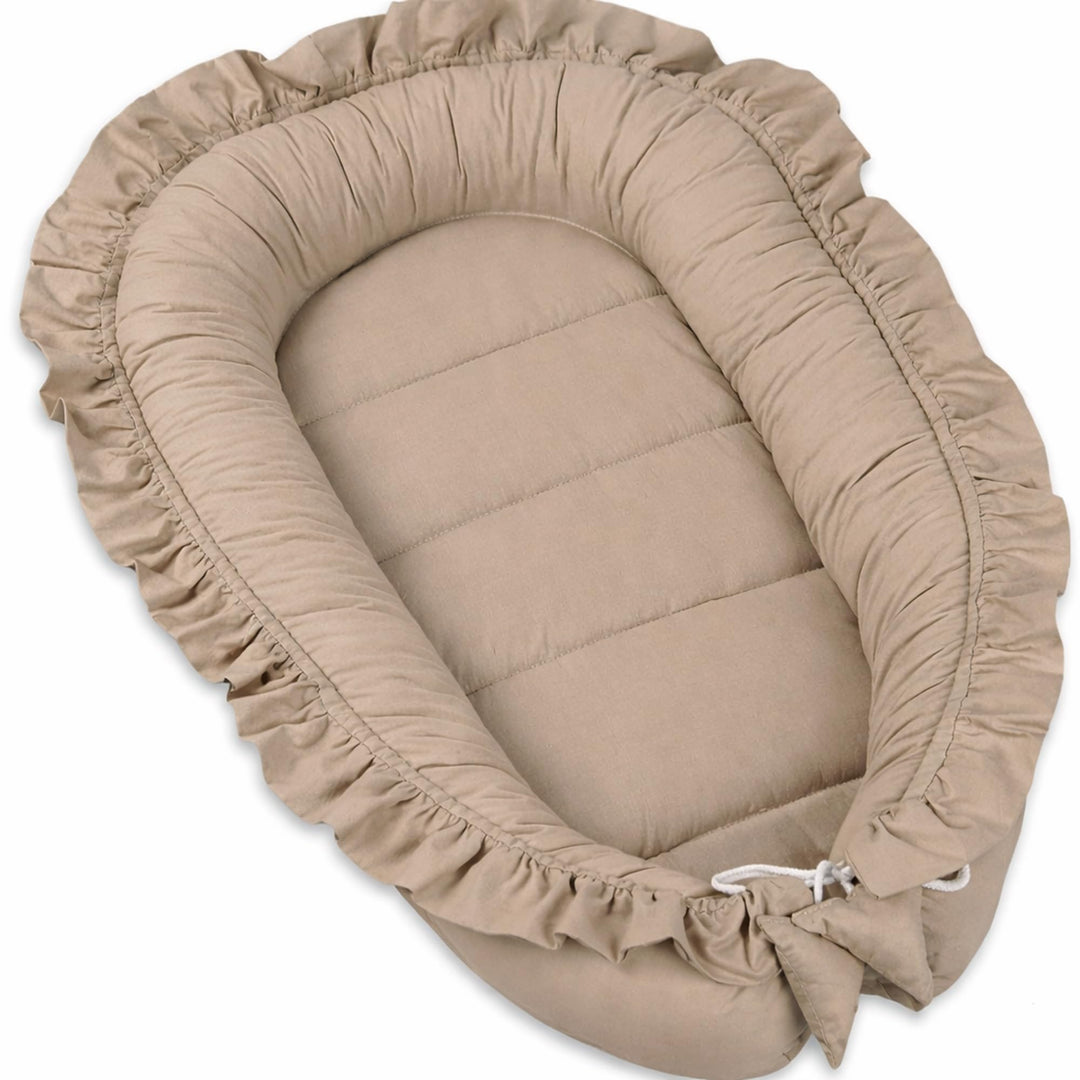 PIMKO Babynest mit rüschen Babynestchen für Baby Kuschelnest Babykokon für Säuglinge und Neugeborene