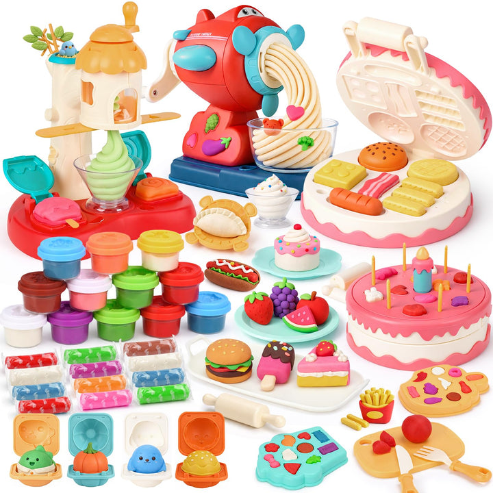 Dreamon 3 in 1 Knete Dough Set für Kinder - Spielküche Zubehör ab 3 4 5 Jahre, Knete Eismaschine Kne