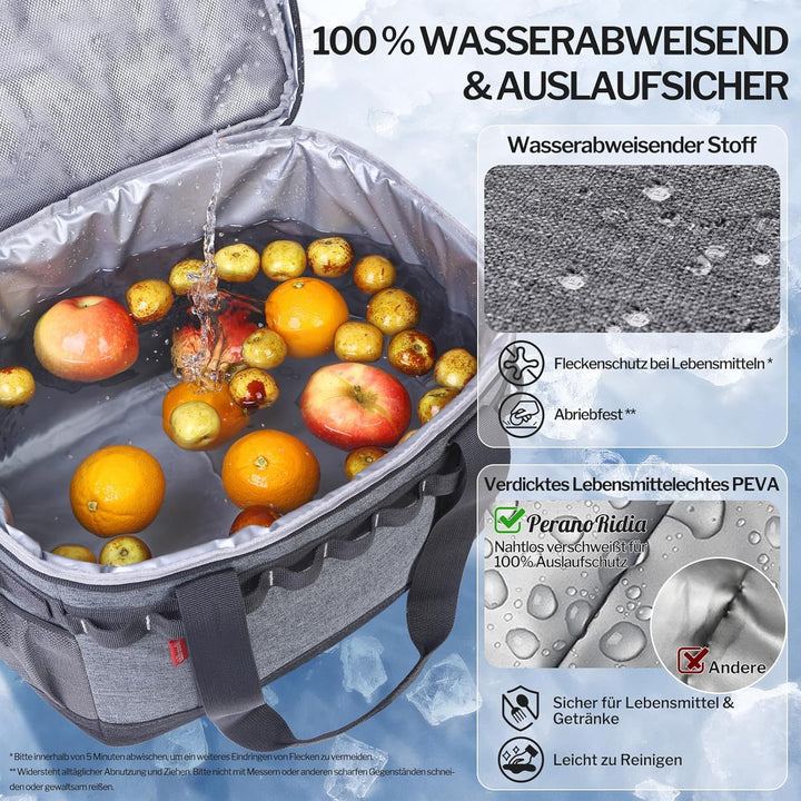 Kühltasche 20L, 12h Kühlung, Gross Faltbar Picknicktasche, Kühlbox Tragbare Isoliertasche für Auto &